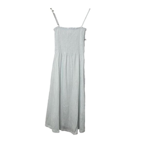 H&M Womens Size Medium Pale Grey Shirred Bodice Gauzy Midi Dress Sleeveless - Picture 2 of 10